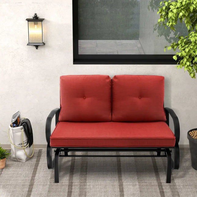 Patio 2-Person Glider Bench Rocking Loveseat Cushioned Armrest-Brick Red - Red - Patio Rocking Chairs & Gliders
