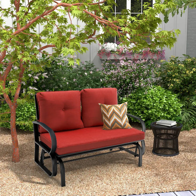 Patio 2-Person Glider Bench Rocking Loveseat Cushioned Armrest-Brick Red - Red - Patio Rocking Chairs & Gliders