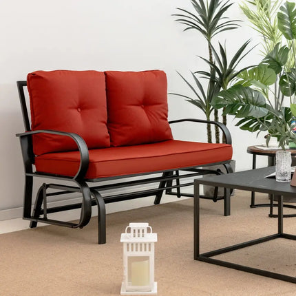 Patio 2-Person Glider Bench Rocking Loveseat Cushioned Armrest-Brick Red - Red - Patio Rocking Chairs & Gliders