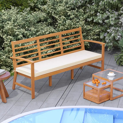 Patio 64 Inch Wood Bench with Seat Cushion and Slatted Seat for Backyard-Off White - Off White - Beach & Lawn Chairs