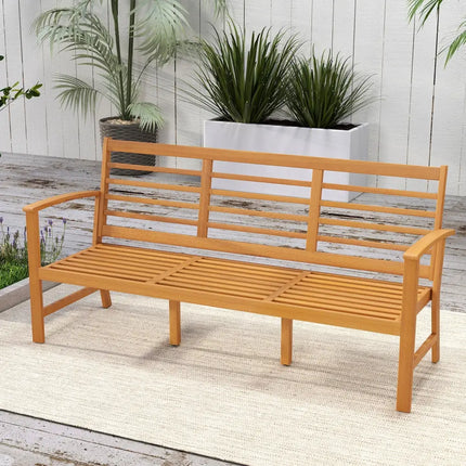 Patio 64 Inch Wood Bench with Seat Cushion and Slatted Seat for Backyard-Off White - Off White - Beach & Lawn Chairs