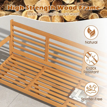 Patio 64 Inch Wood Bench with Seat Cushion and Slatted Seat for Backyard-Off White - Off White - Beach & Lawn Chairs