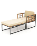 Patio Acacia Wood Armchair with Long Ottoman and Seat Back Cushions - Outdoor Chaise Lounges