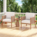 Patio Acacia Wood Chair Set of 2 with Woven Rope Armrests and Seat Back Cushions for Backyard-White - White - Patio