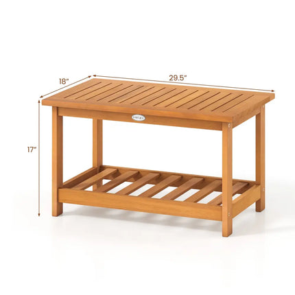 Patio Acacia Wood Coffee Table 2-Tier Rectangular Center Table - Natural - Patio Coffee Tables