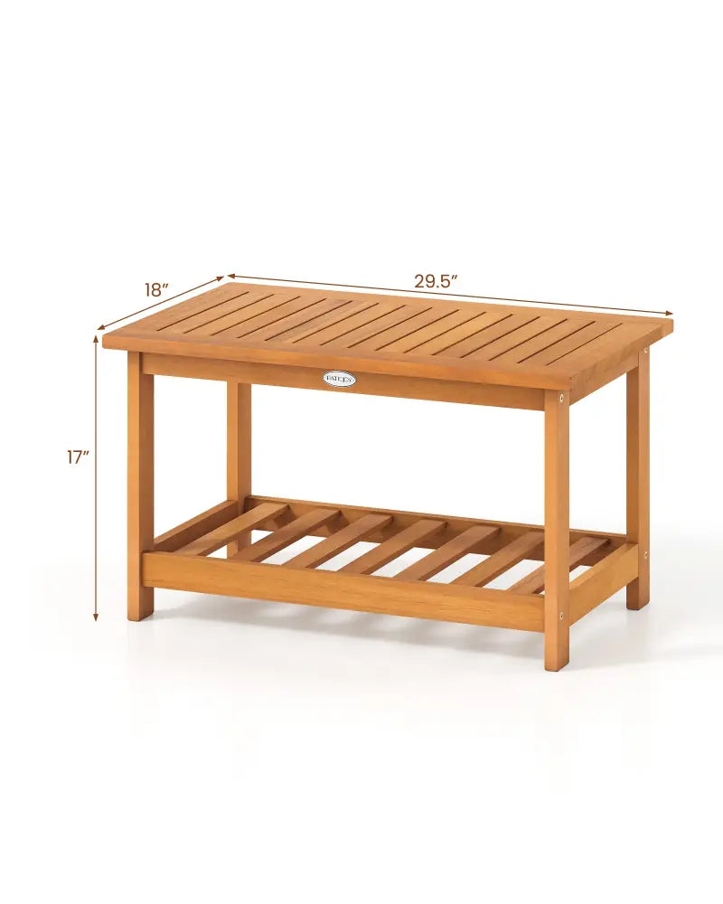 Patio Acacia Wood Coffee Table 2-Tier Rectangular Center Table - Natural - Patio Coffee Tables