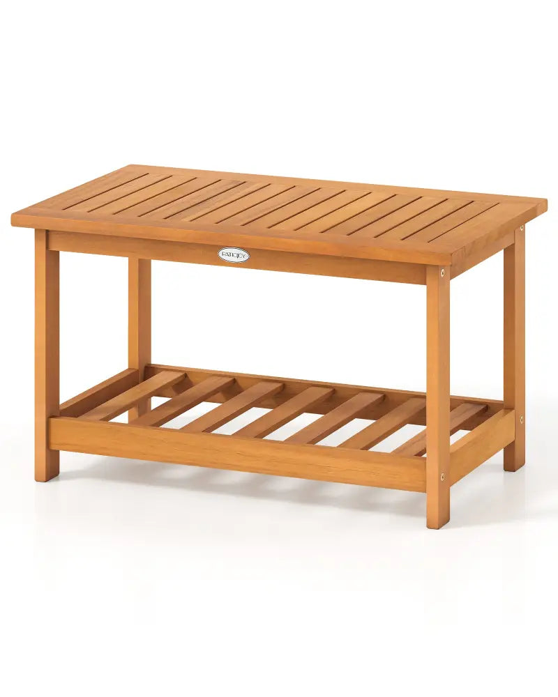 Patio Acacia Wood Coffee Table 2-Tier Rectangular Center Table - Natural - Patio Coffee Tables