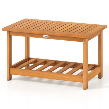 Patio Acacia Wood Coffee Table 2-Tier Rectangular Center Table - Natural - Patio Coffee Tables