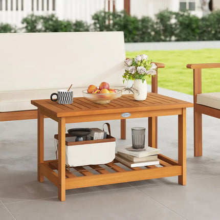 Patio Acacia Wood Coffee Table 2-Tier Rectangular Center Table - Natural - Patio Coffee Tables