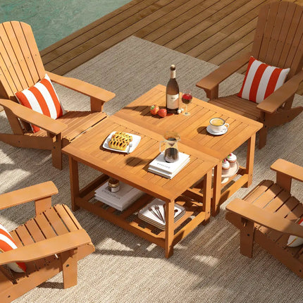 Patio Acacia Wood Coffee Table 2-Tier Rectangular Center Table - Natural - Patio Coffee Tables