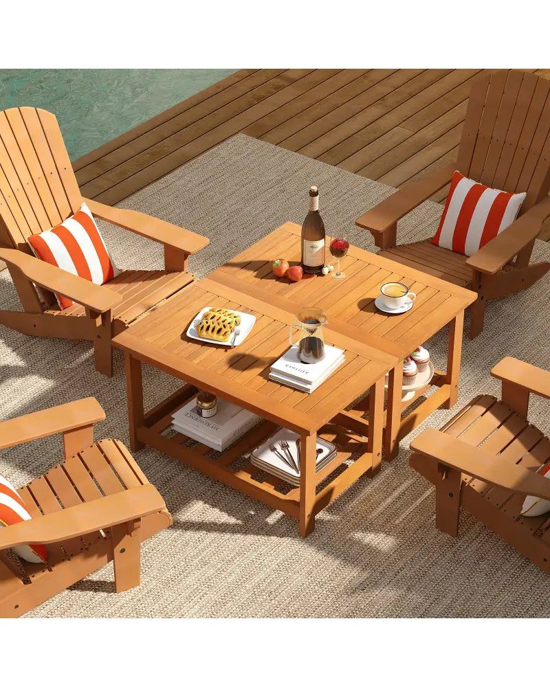 Patio Acacia Wood Coffee Table 2-Tier Rectangular Center Table - Natural - Patio Coffee Tables