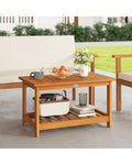 Patio Acacia Wood Coffee Table 2-Tier Rectangular Center Table - Natural - Patio Coffee Tables