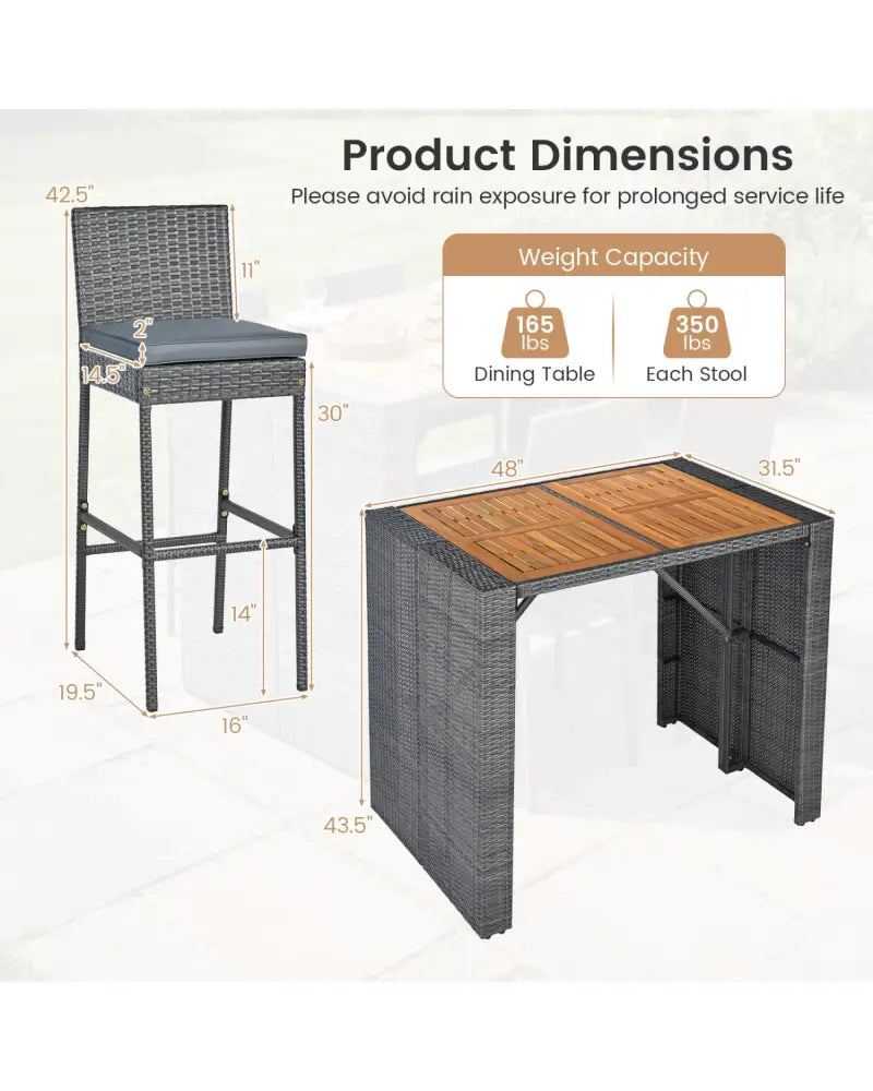 Patio Acacia Wood Dining Set for Home-Grey - Gray - Patio Dining Sets