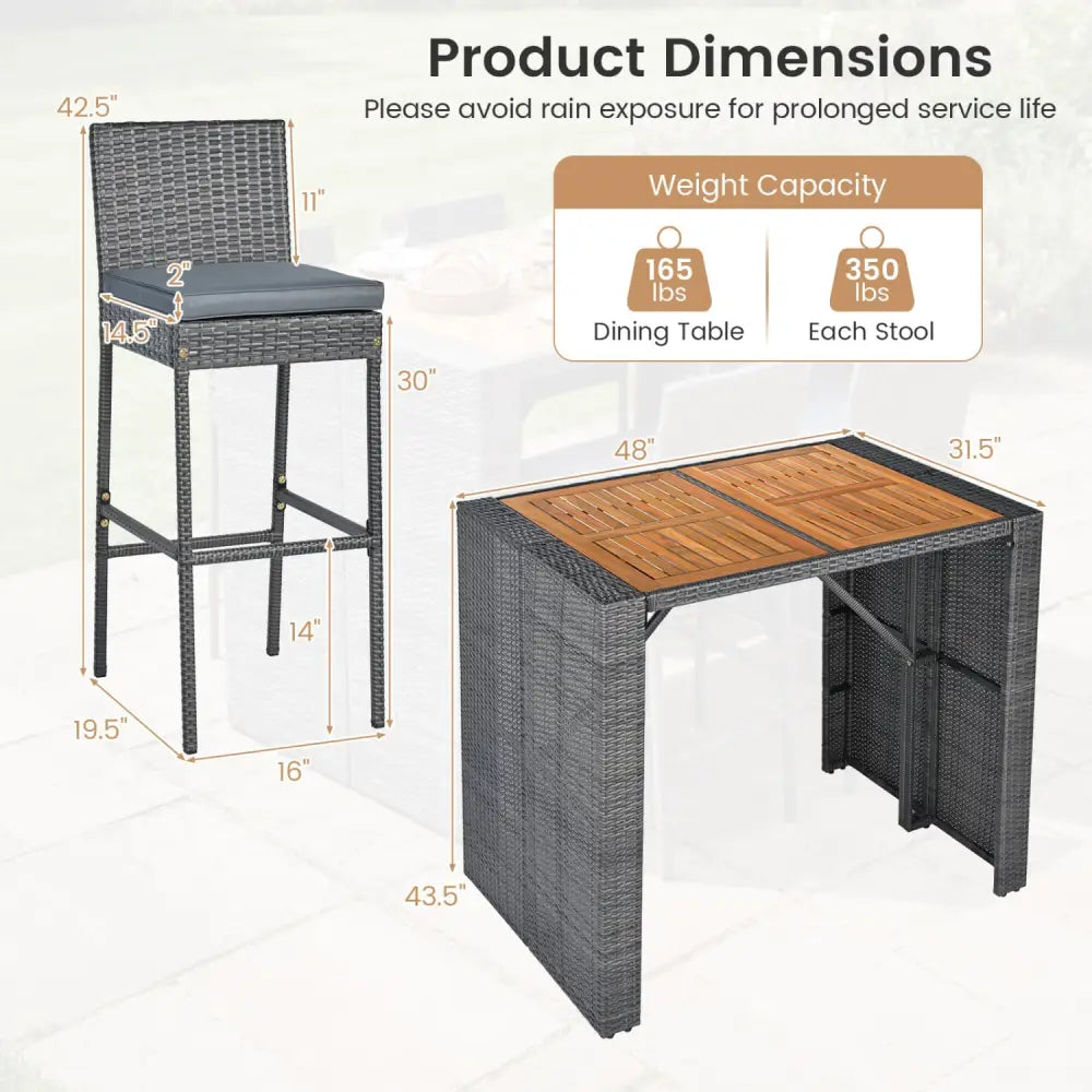 Patio Acacia Wood Dining Set for Home-Grey - Gray - Patio Dining Sets