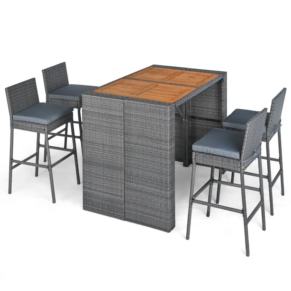 Patio Acacia Wood Dining Set for Home-Grey - Gray - Patio Dining Sets