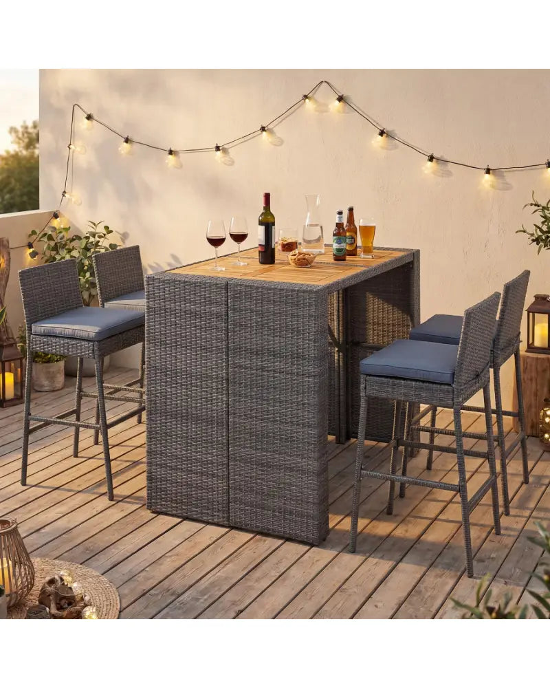 Patio Acacia Wood Dining Set for Home-Grey - Gray - Patio Dining Sets
