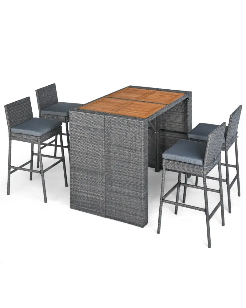Patio Acacia Wood Dining Set for Home-Grey - Gray - Patio Dining Sets