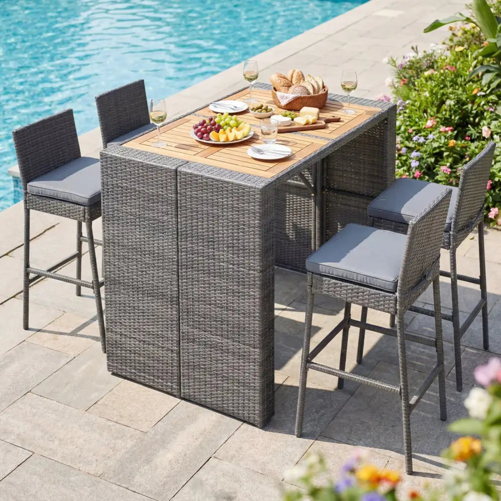 Patio Acacia Wood Dining Set for Home-Grey - Gray - Patio Dining Sets