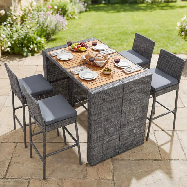 Patio Acacia Wood Dining Set for Home-Grey - Gray - Patio Dining Sets