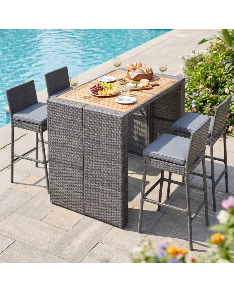 Patio Acacia Wood Dining Set for Home-Grey - Gray - Patio Dining Sets