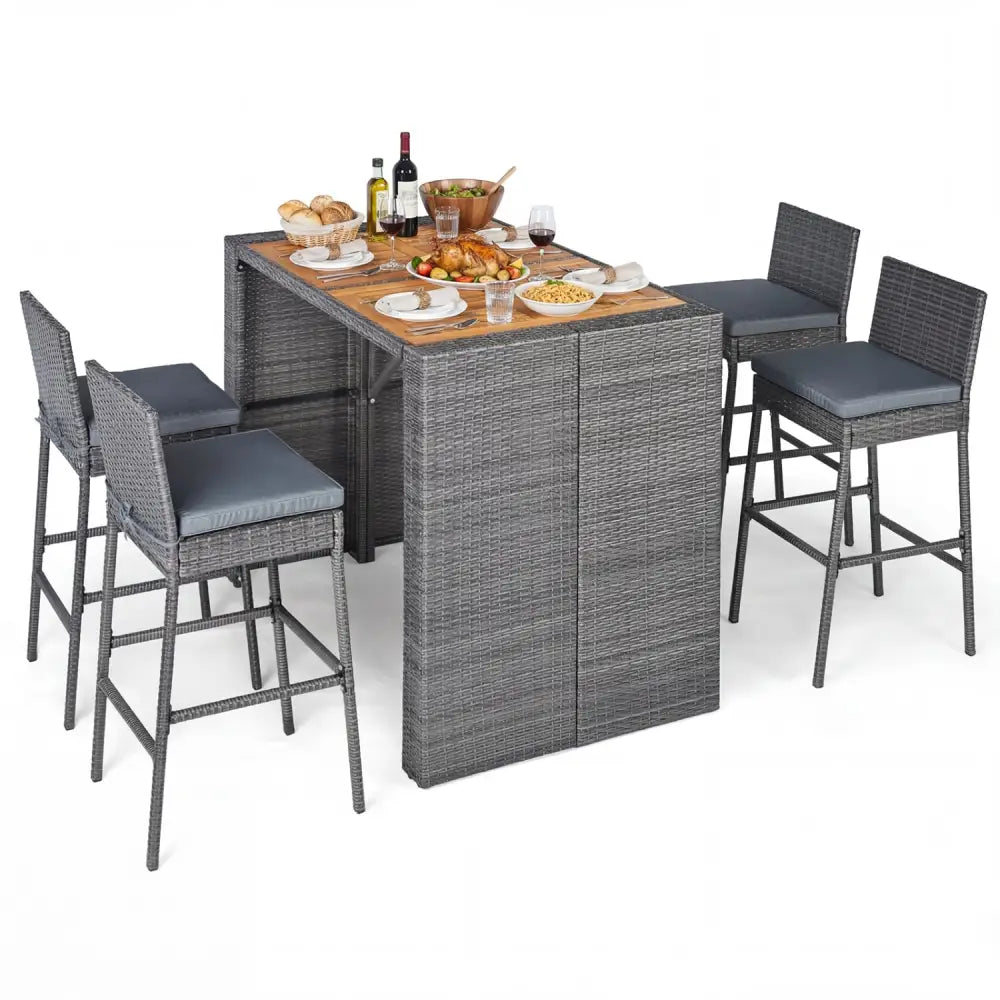 Patio Acacia Wood Dining Set for Home-Grey - Gray - Patio Dining Sets