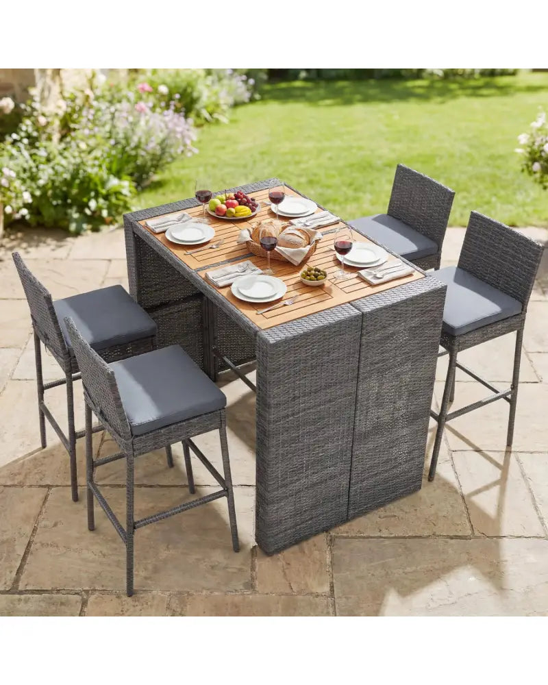 Patio Acacia Wood Dining Set for Home-Grey - Gray - Patio Dining Sets
