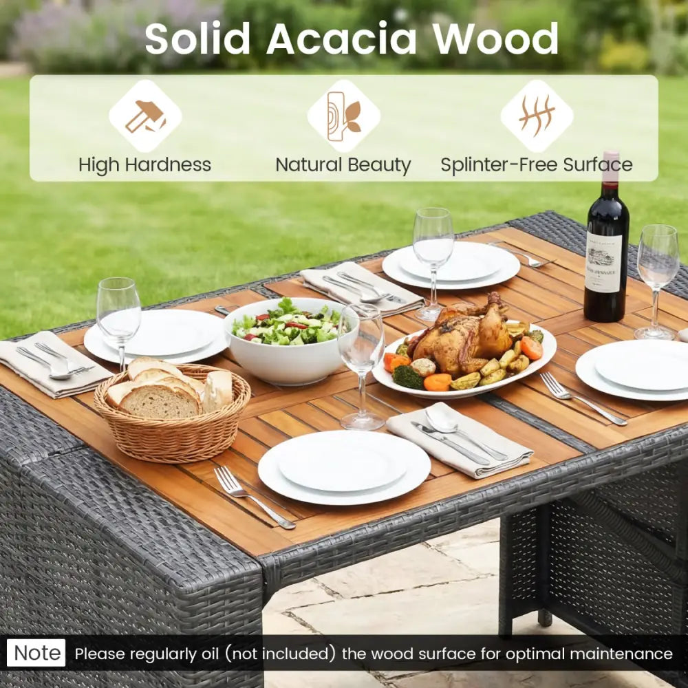 Patio Acacia Wood Dining Set for Home-Grey - Gray - Patio Dining Sets
