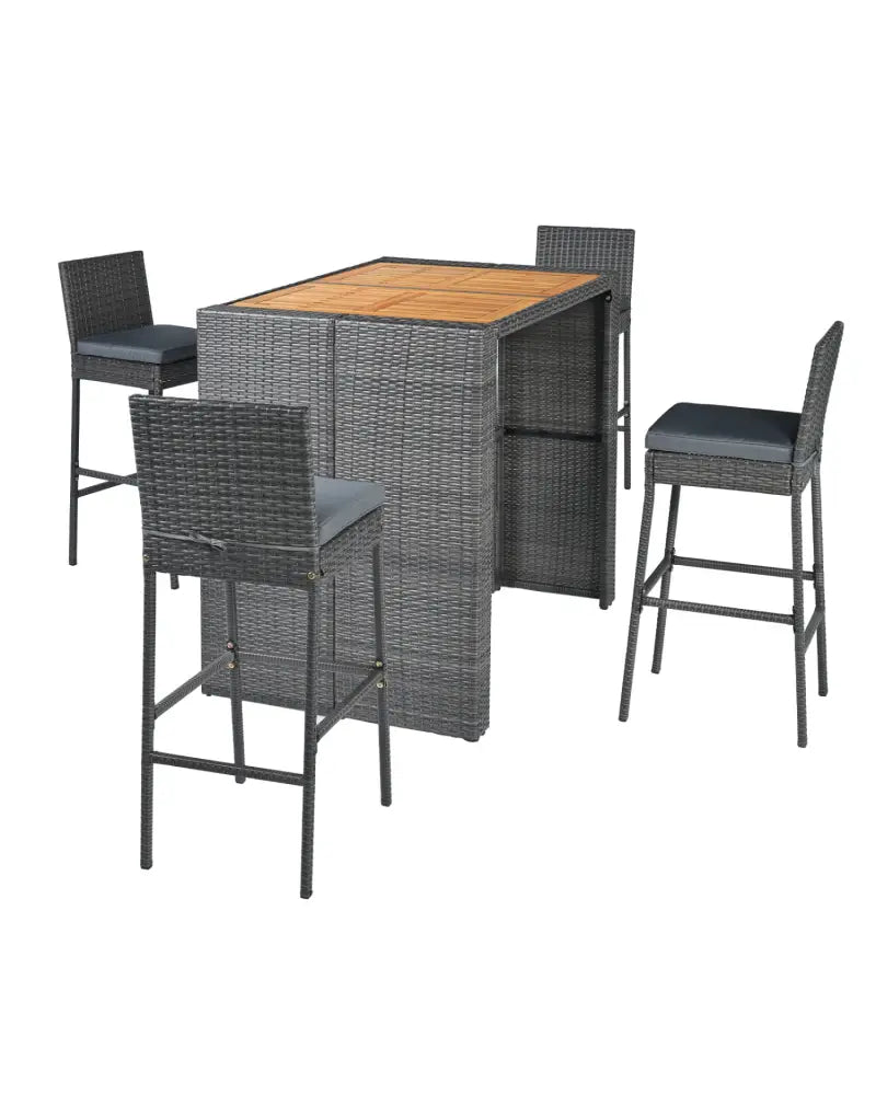 Patio Acacia Wood Dining Set for Home-Grey - Gray - Patio Dining Sets