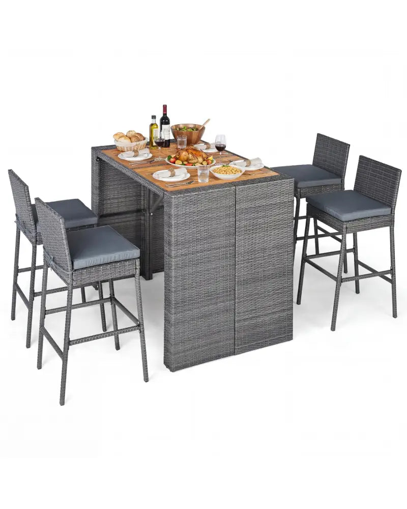 Patio Acacia Wood Dining Set for Home-Grey - Gray - Patio Dining Sets
