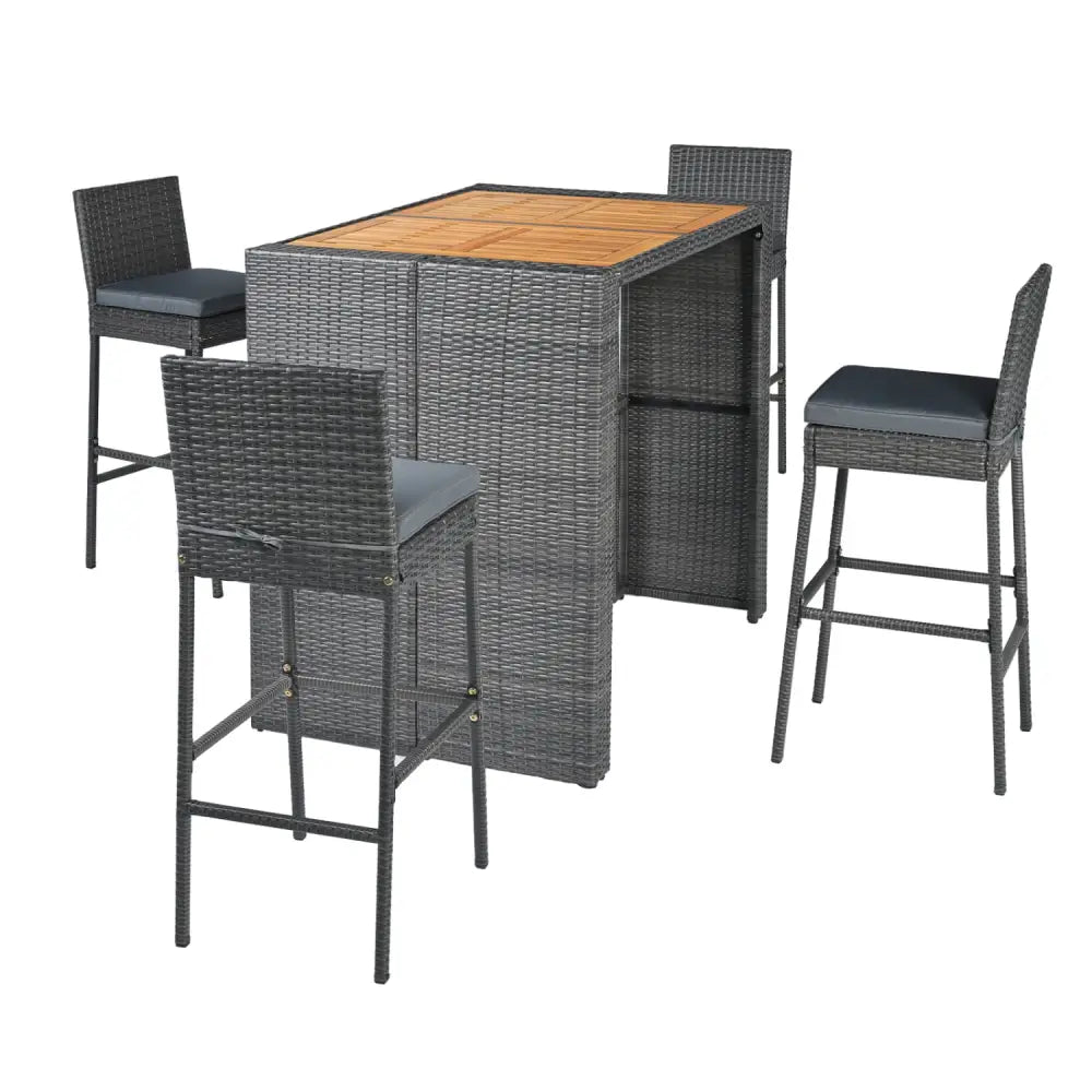 Patio Acacia Wood Dining Set for Home-Grey - Gray - Patio Dining Sets