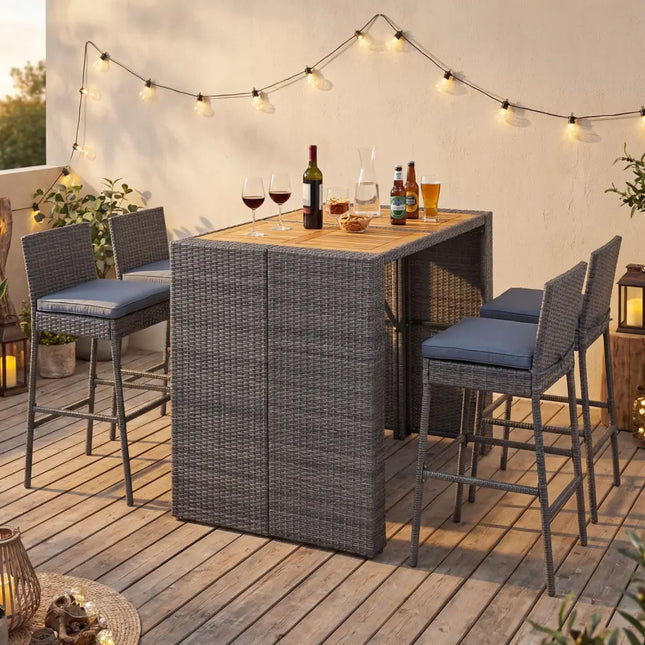 Patio Acacia Wood Dining Set for Home-Grey - Gray - Patio Dining Sets