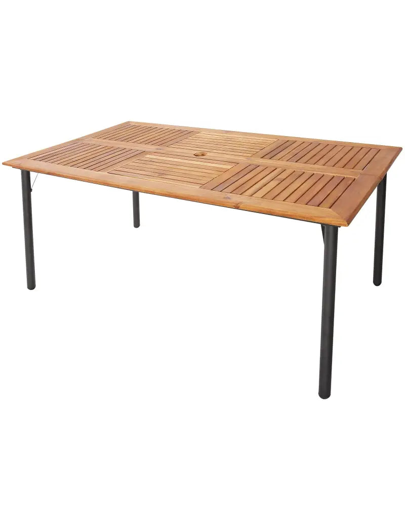 Patio Acacia Wood Dining Table with Umbrella Hole and Metal Legs - Natural - Patio Dining Tables