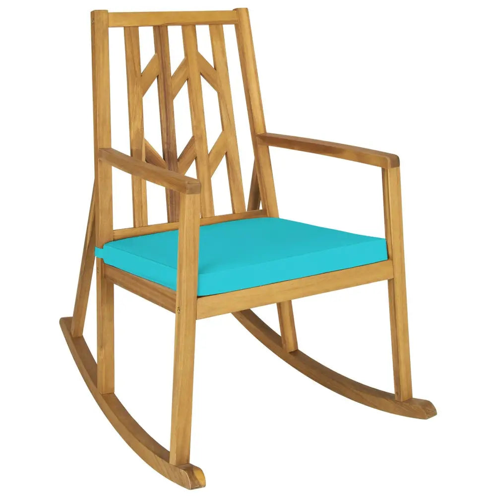 Patio Acacia Wood Rocking Chair Sofa with Armrest and Cushion for Garden and Deck-Turquoise - Turquoise - Patio Rocking
