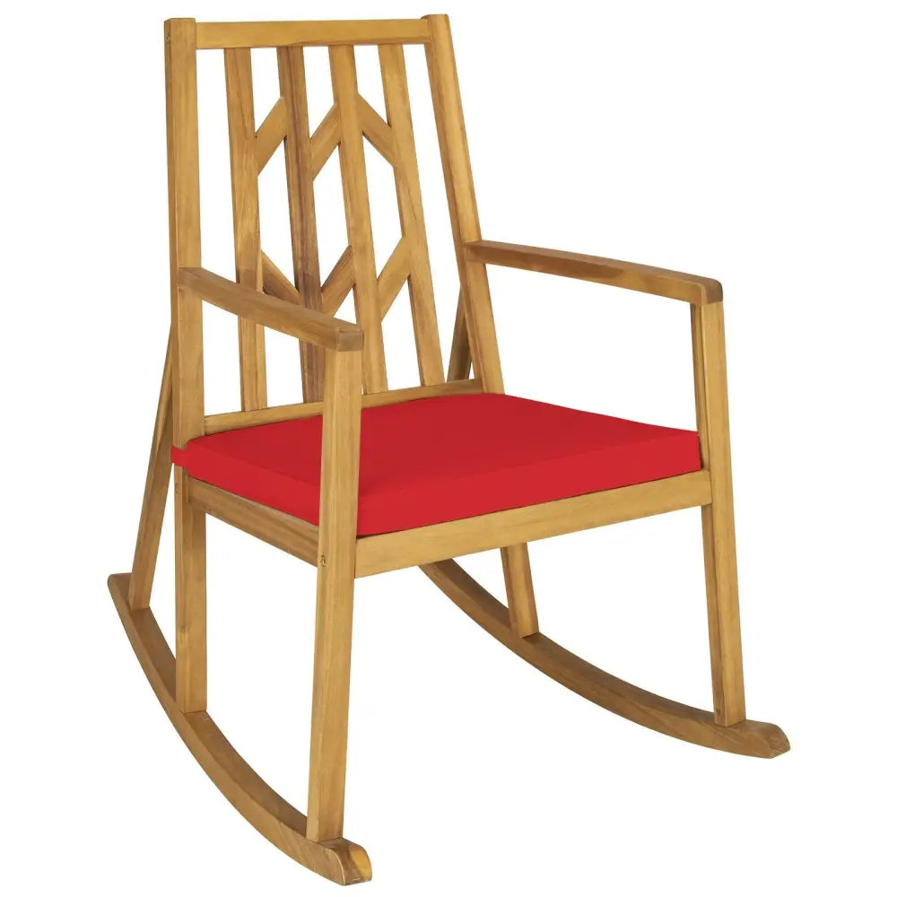 Patio Acacia Wood Rocking Chair Sofa with Armrest and Cushion for Garden and Deck-Red - Red - Patio Rocking Chairs &