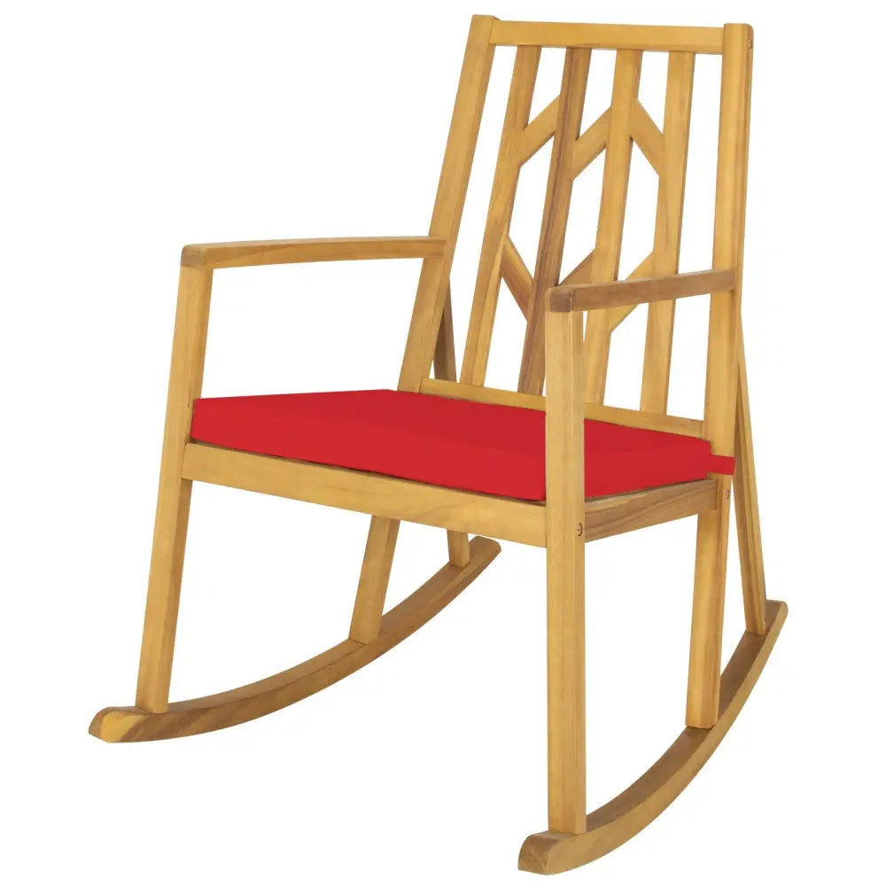 Patio Acacia Wood Rocking Chair Sofa with Armrest and Cushion for Garden and Deck-Red - Red - Patio Rocking Chairs &