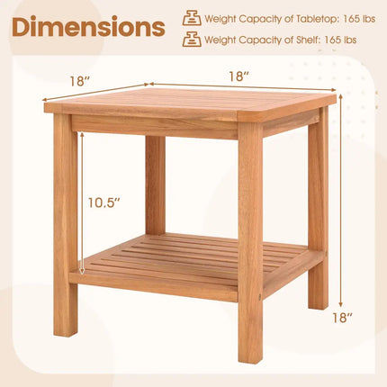 Patio Acacia Wood Side Table Set of 2 with Slatted Tabletop and Storage Shelf - End & Side Tables