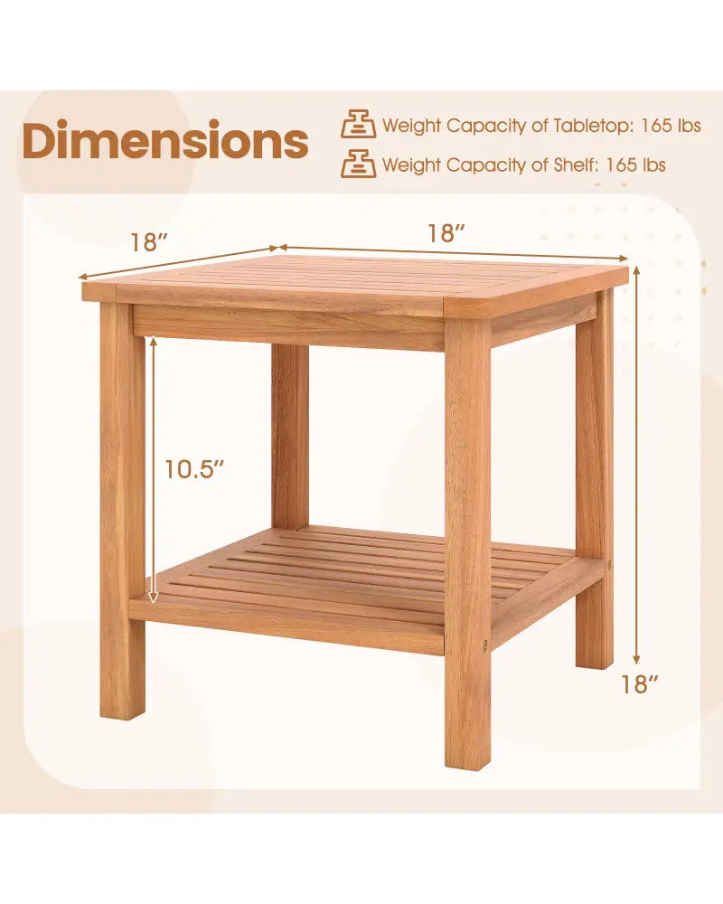 Patio Acacia Wood Side Table Set of 2 with Slatted Tabletop and Storage Shelf - End & Side Tables