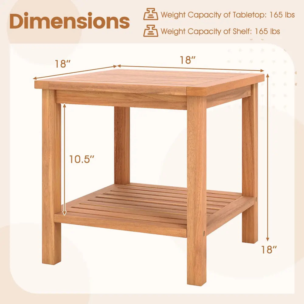Patio Acacia Wood Side Table with Slatted Tabletop and Storage Shelf - End & Side Tables