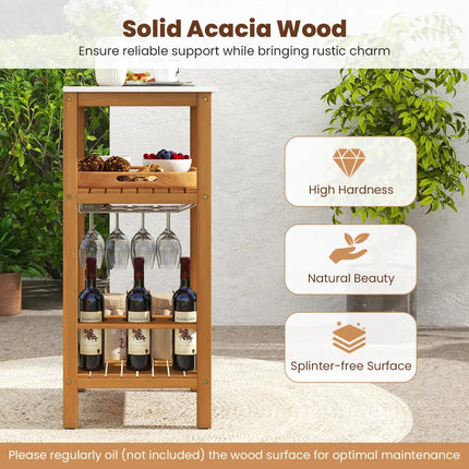 Patio Acacia Wood Storage Cabinet Patio Buffet Cabinet Bar Table - Outdoor & Patio Furniture