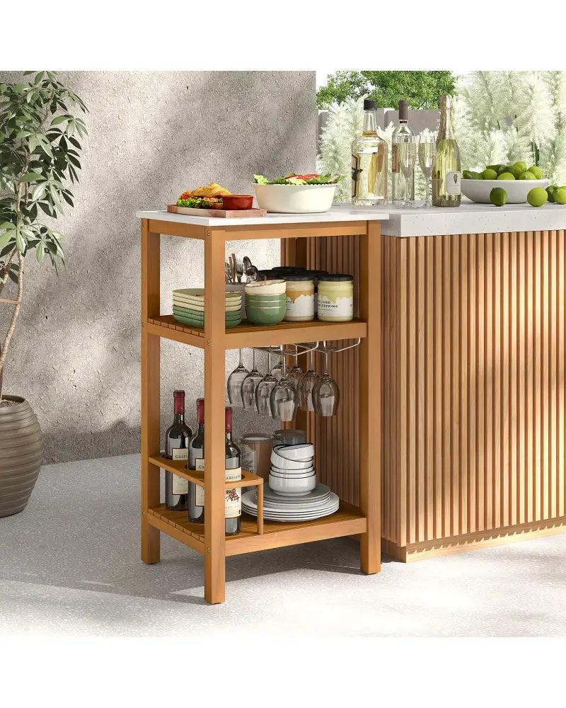 Patio Acacia Wood Storage Cabinet Patio Buffet Cabinet Bar Table - Outdoor & Patio Furniture