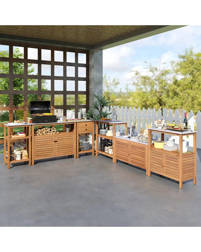 Patio Acacia Wood Storage Cabinet Patio Buffet Cabinet Bar Table - Outdoor & Patio Furniture