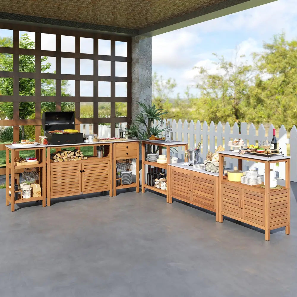 Patio Acacia Wood Storage Cabinet Patio Buffet Cabinet Bar Table - Outdoor & Patio Furniture