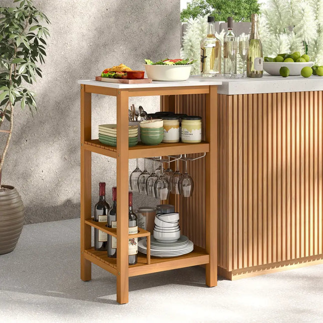Patio Acacia Wood Storage Cabinet Patio Buffet Cabinet Bar Table - Outdoor & Patio Furniture