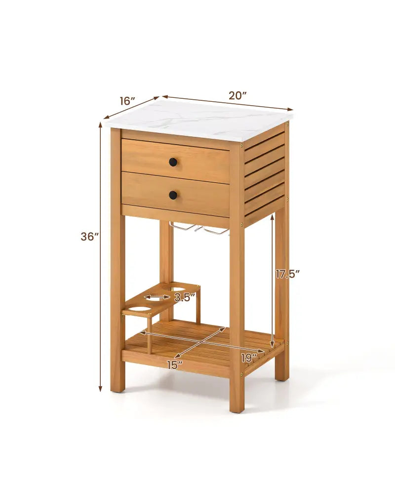 Patio Acacia Wood Storage Cabinet Patio Buffet Cabinet Bar Table with Faux Marble Countertop - Outdoor & Patio Furniture