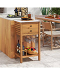 Patio Acacia Wood Storage Cabinet Patio Buffet Cabinet Bar Table with Faux Marble Countertop - Outdoor & Patio Furniture