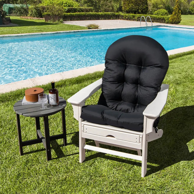 Patio Adirondack Chair Cushion with Fixing Straps and Seat Pad-Black - Black - Adirondack Chairs