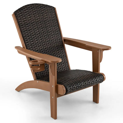 Patio Adirondack Chair with Rattan Padded Seat and Hidden Cupholder-Coffee - Coffee - Adirondack Chairs