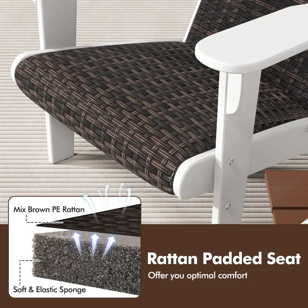 Patio Adirondack Chair with Rattan Padded Seat and Hidden Cupholder-White - White - Adirondack Chairs