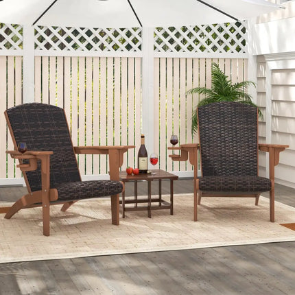 Patio Adirondack Chair with Rattan Padded Seat and Hidden Cupholder-Coffee - Coffee - Adirondack Chairs
