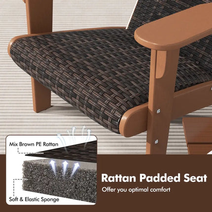 Patio Adirondack Chair with Rattan Padded Seat and Hidden Cupholder-Coffee - Coffee - Adirondack Chairs